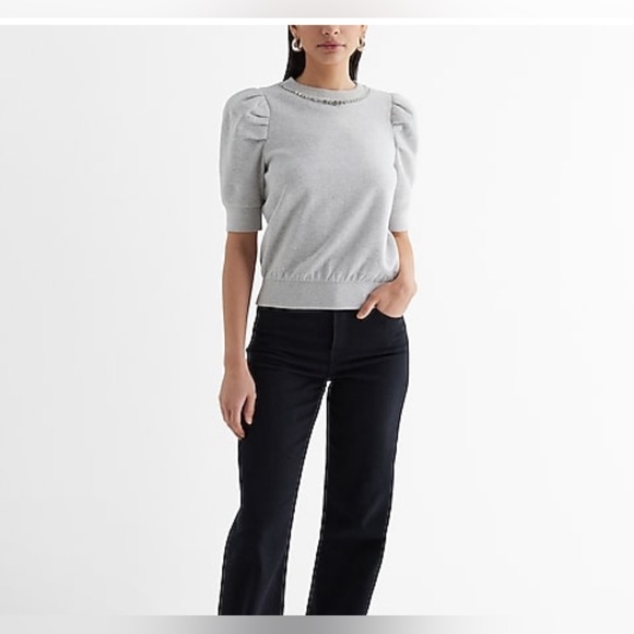 192. Express Embellished Jeweled Crew Neck Sweater - Picture 2 of 8